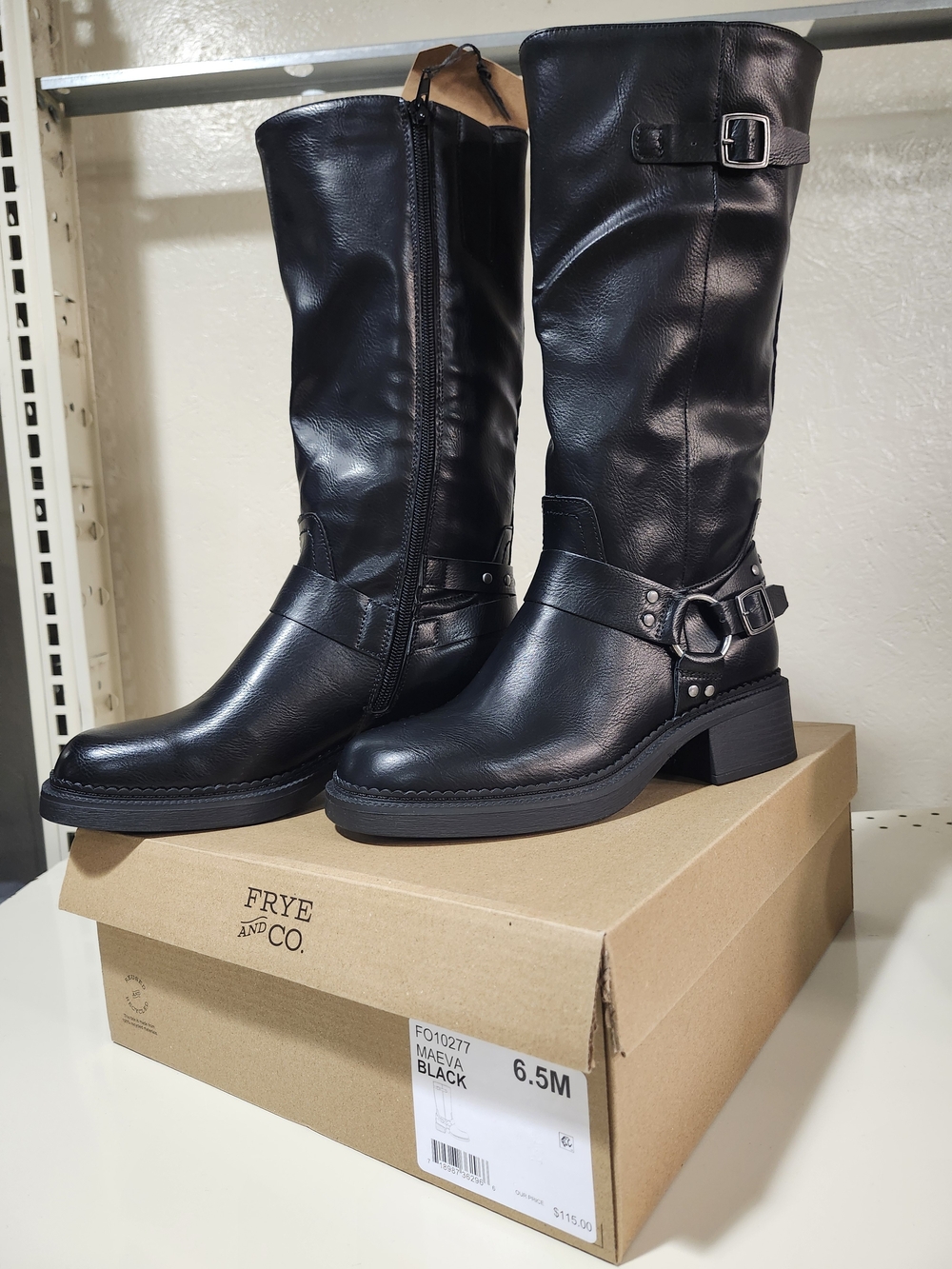 Frye Black Mid-Calf Leather Harness Boots New 6.5 M